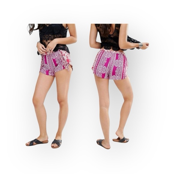 Gypsy 05 Pants - new Gypsy05 ꧁ Mixed Print Rayon Voile Fringe Shorts ꧂ Hot Pink Large ꧂ Festival